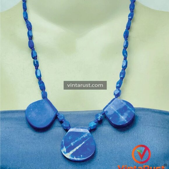 Blue Lapis Necklace, Handmade Gemstone Beaded Necklace, Natural Lapis Lazuli - Picture 1 of 13